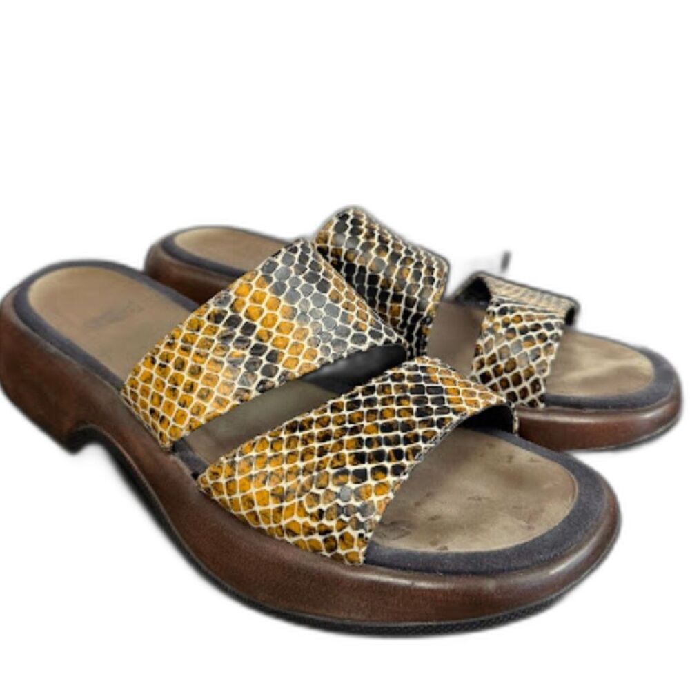 Dansko Sandals Double Strap Slide Snake Print Size 40 EU 9.5 US Brown Comfort